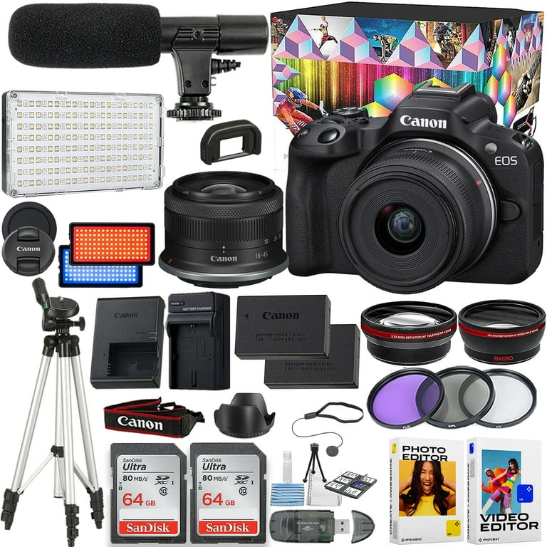 https://i5.walmartimages.com/seo/Canon-EOS-R50-Mirrorless-Camera-With-Video-Creator-Kit-RF-S-18-45mm-f-4-5-6-3-IS-STM-Lens-2pc-64GB-Memory-Cards-Softwear-Editor-Tripod-More_e641ea85-2be4-408d-9ccb-c19916915632.280a2458c8f21e0d7299774a1f254d41.jpeg?odnHeight=768&odnWidth=768&odnBg=FFFFFF