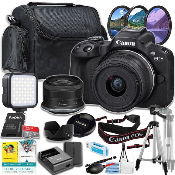 Canon EOS R50 Mirrorless Camera with 18-45mm Lens- 24.2 MP Waterproof Smartphone Integration Mirrorless Digital Camera, Black