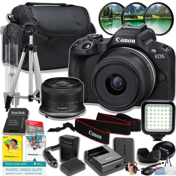 Canon EOS R50 Mirrorless Camera with 18-45mm Lens- 24.2 MP Waterproof Smartphone Integration Mirrorless Digital Camera, Black (International Version)