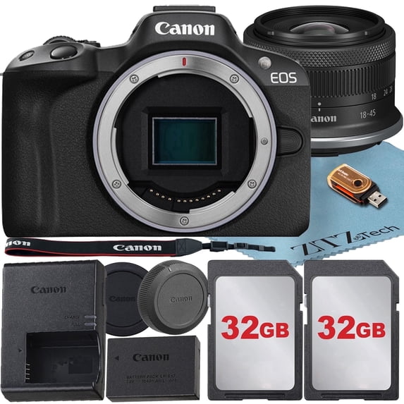 Canon EOS R50 Mirrorless Camera Kit with RF-S 18-45mm Lens, 2 Pack 32GB ...