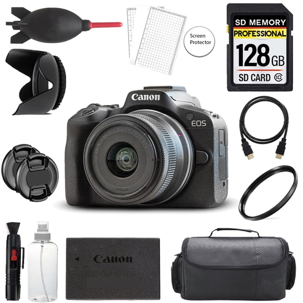 Canon EOS R50 Mirrorless Camera with 18-45mm Lens (Black) + 128GB ...