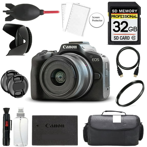 Canon EOS R50 Mirrorless Camera with 18-45mm Lens (Black) + 32GB + Bag+ UV Filter- Basic Kit (International Version)