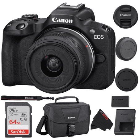 Pixi-Bytes EOS R50 Mirrorless Camera with 18-45mm Lens + 32GB SD Memory Card & More
