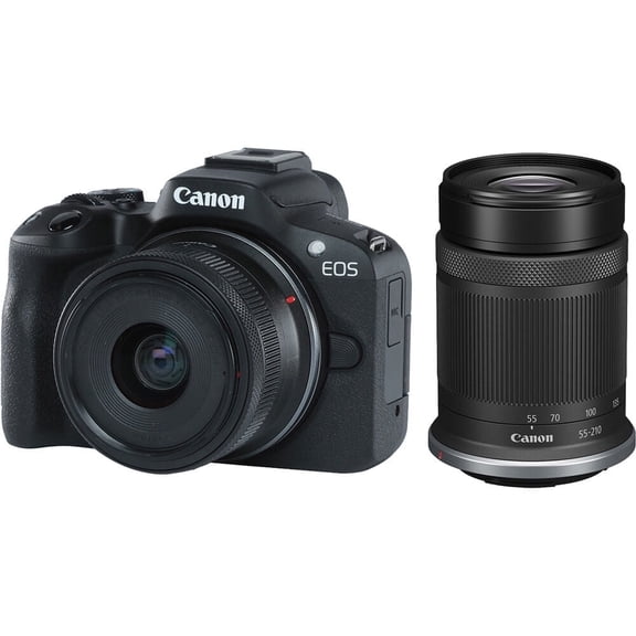 Canon EOS R50 Mirrorless Camera with 18-45mm and 55-210mm Lenses (Black) (Sold without manufacturer warranty)