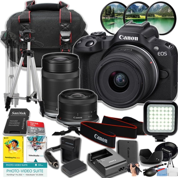 Canon EOS R50 Mirrorless Camera with 18-45mm and 55-210mm Lenses Black International Version