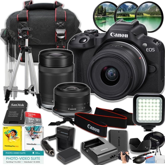 Canon EOS R50 Mirrorless Camera with 18-45mm and 55-210mm Lenses (Black) (International Version)