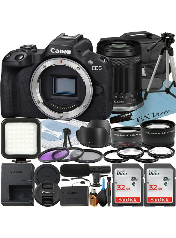 Canon EOS R50 Mirrorless Camera with RF-S 18-150mm Lens + 2 Pack SanDisk 32GB Memory Card + Case + ZeeTech Accessory