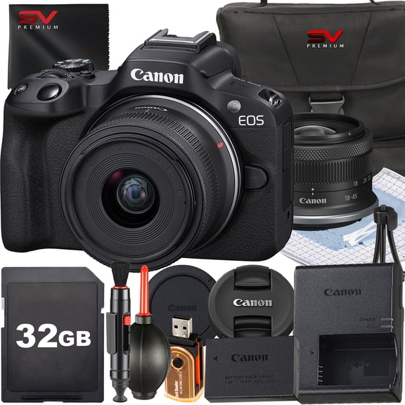 Canon EOS R50 Mirrorless Camera with RF-S 18-45mm Lens + 32GB Memory Card + Case + SV Premium Accessory Bundle (International Version)