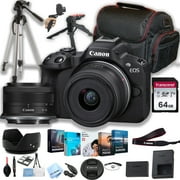 Canon EOS R50 Mirrorless Digital Camera with RF-S 18-45mm f/4.5-6.3 is STM Lens + 64GB Memory + Case+ Steady Grip Pod + Tripod+ Software Pack + More 30pc Bundle International Version