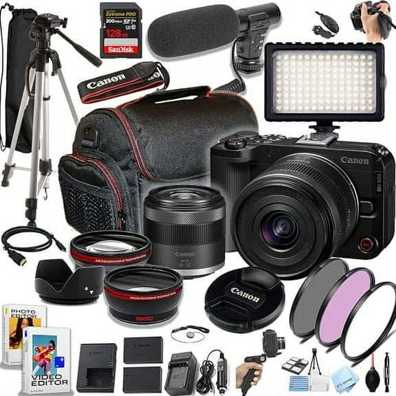 Canon EOS R50 V 24.2MP APS-C CMOS Sensor Mirrorless Camera with 14-30mm Lens, 128GB Memory, Video Light, Microphone, Grip, Filters, Lenses, Case, Software and More (Premium Bundle)