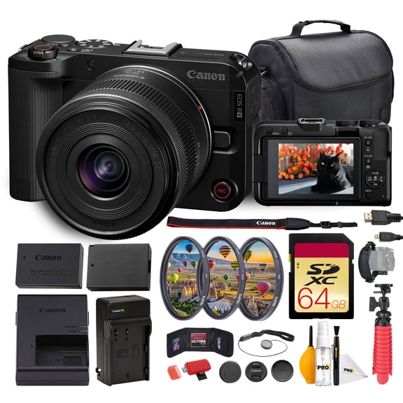 Canon EOS R50 V Mirrorless Camera with 14-30mm f/4-6.3 Lens Bundle | 24.2MP APS-C Sensor & Dual Pixel CMOS AF II | For Content Creation & Everyday Photography + 64GB Card + Battery + Charger + More
