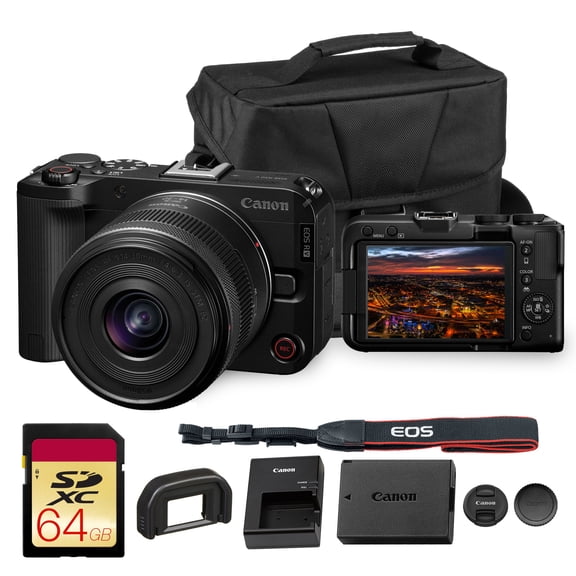 Canon EOS R50 V Mirrorless Camera with 14-30mm f/4-6.3 RF-S Lens | 4K Video, Dual Pixel Autofocus, Flip Screen | Compact RF Mount Vlog Camera Kit With Shoulder Bag and 64GB Card