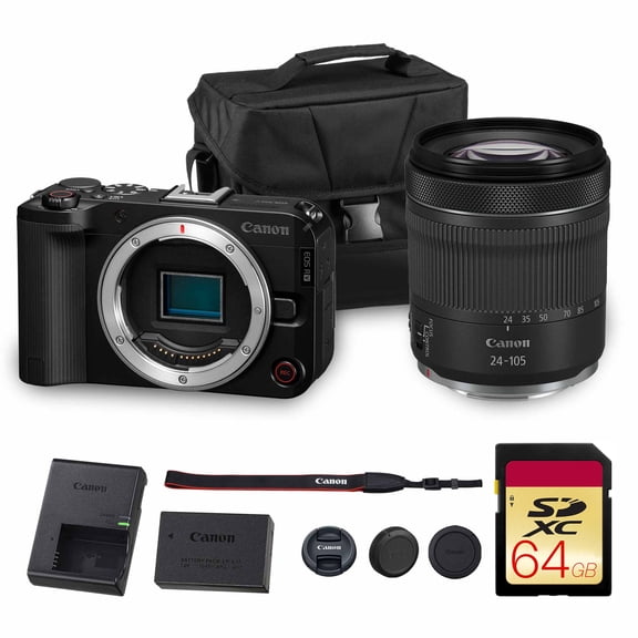 Canon EOS R50 V Mirrorless Camera | 24.2MP APS-C Sensor 4K Oversampled Video | Compact Beginner-Friendly Camera for Vlogging and Travel (6895C002) + Canon RF 24-105mm Lens + Bag + 64GB Card