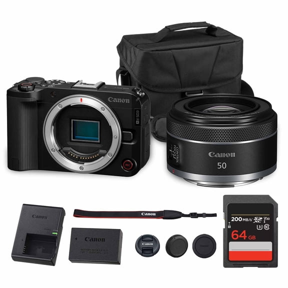 Canon EOS R50 V Mirrorless Camera | 24.2MP APS-C Sensor 4K Oversampled Video | Compact Beginner-Friendly Camera for Vlogging and Travel (6895C002) + Canon RF 50mm f/1.8 STM Lens + Bag + 64GB Card