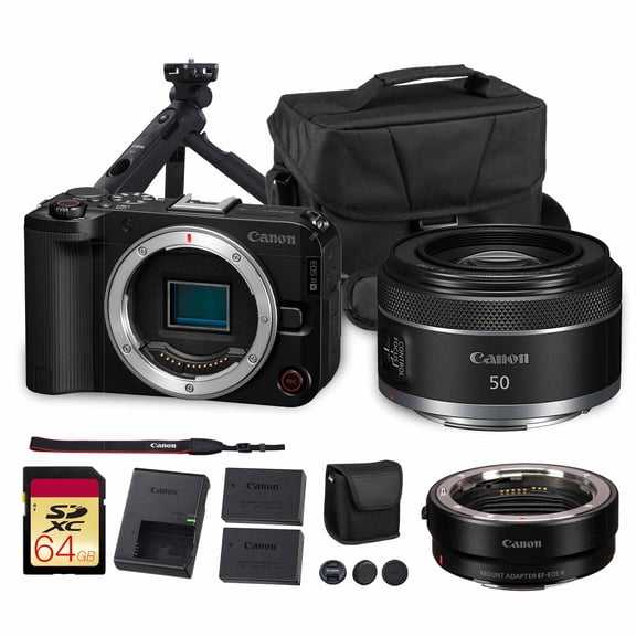 Canon EOS R50 V Mirrorless Camera | 24.2MP APS-C Sensor 4K Oversampled Video | Compact Beginner-Friendly Camera for Vlogging and Travel (6895C002) + Canon RF 50mm f/1.8 Lens + HG-100TBR Tripod + More