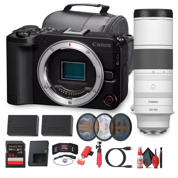Canon EOS R50 V Mirrorless Camera 24.2MP APS-C Sensor 4K60p Dual Pixel AF II Flip Screen (6895C002) + Canon RF 200-800mm f/6.3-9 IS USM Lens + More (International Version)