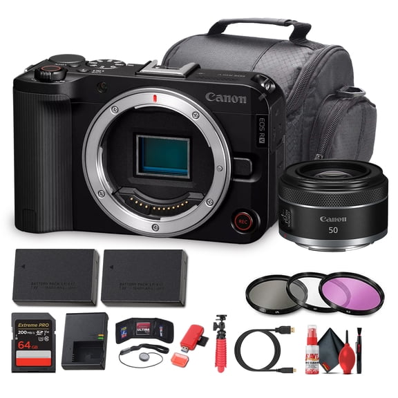 Canon EOS R50 V Mirrorless Camera 24.2MP APS-C Sensor 4K60p Dual Pixel AF II Flip Screen (6895C002) + Canon RF 50mm f/1.8 STM Lens + More (International Version)