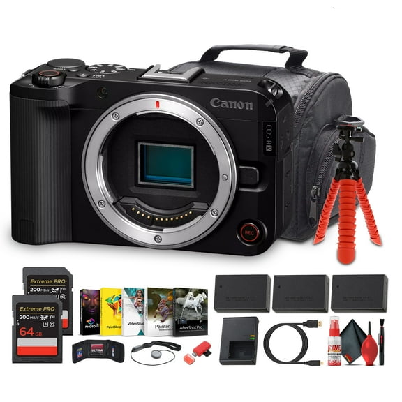 Canon EOS R50 V Mirrorless Camera 24.2MP APS-C Sensor 4K60p Dual Pixel AF II Flip Screen (6895C002) + Photo Software + 2 x 64GB Memory Card + 2 x LP-E17 Battery + More (International Version)