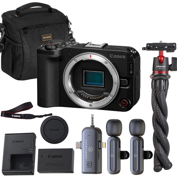Canon EOS R50 V Mirrorless Camera Body | 4K Video, Dual Pixel AF, Flip Screen | Vlogging Kit w/ Wireless Lavalier Microphone Set, Octopus Flexible Tripod & Slinger Shoulder Bag