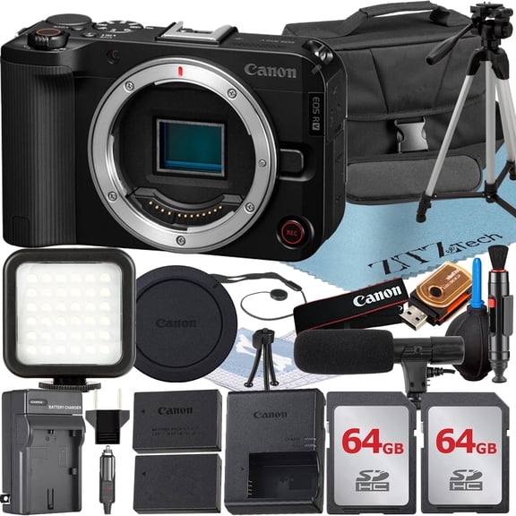 Canon EOS R50 V Mirrorless Camera (Body Only) with 2 Pack 64GB Memory Card + Case + Tripod + ZeeTech Accessory Bundle (International Version)