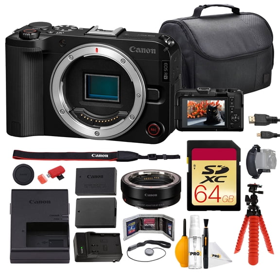 Canon EOS R50 V Mirrorless Camera Bundle | 24.2MP APS-C Sensor, Dual Pixel CMOS AF II & 4K Oversampled Video | For Content Creation & Everyday Photos + Adapter EF-EOS R + 64GB Card + Battery + More