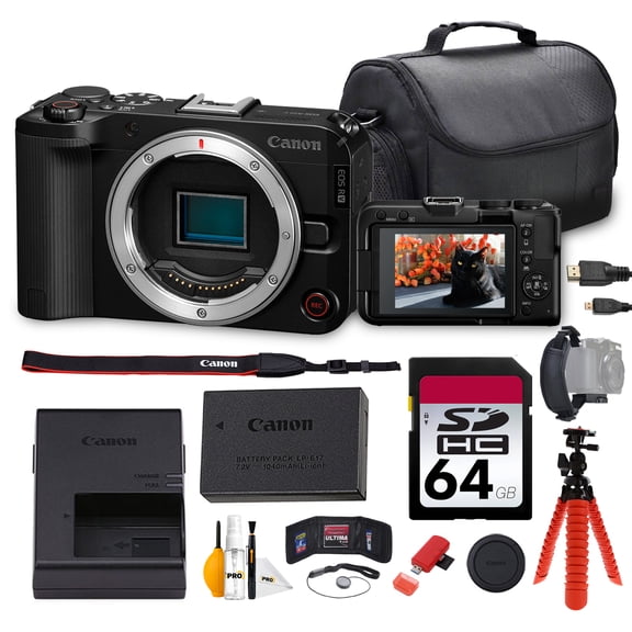 Canon EOS R50 V Mirrorless Camera Bundle | 24.2MP APS-C Sensor, Dual Pixel CMOS AF II & 4K Oversampled Video | Great for Content Creation & Everyday Photos (6895C002) + 64GB Card + Bag + More