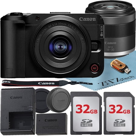 Canon EOS R50 V Mirrorless Camera with 14-30mm PowerZoom Lens + 2 Pack 32GB Memory Card + ZeeTech Accessory Bundle (International Version)