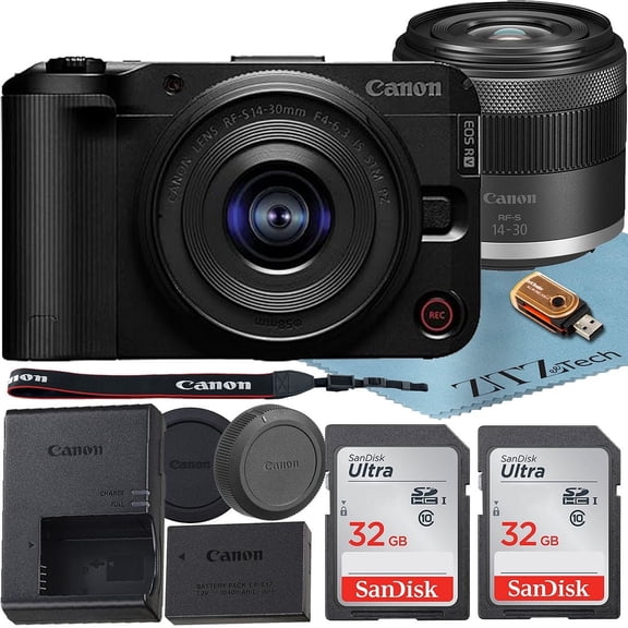 Canon EOS R50 V Mirrorless Camera with 14-30mm PowerZoom Lens + 2 Pack 32GB Memory Card + ZeeTech Accessory Bundle (International Version)