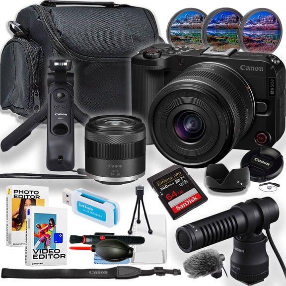 Canon EOS R50 V Mirrorless Camera with 14-30mm f/4-6.3 Lens + Canon HG-100TBR Tripod Grip + Canon DM-E100 Directional Microphone + More (18pc Bundle) (International Version)