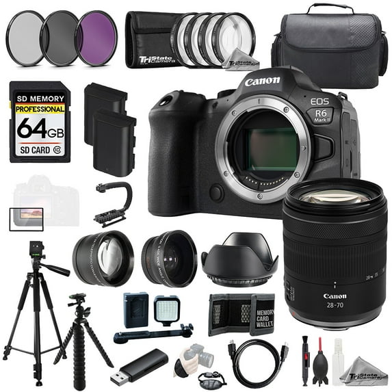 Canon EOS R6 II Camera + RF 28-70mm f/2.8 IS STM Lens+64GB+Ext Bat+9 PC Filter-MEGA Kit (International Version)