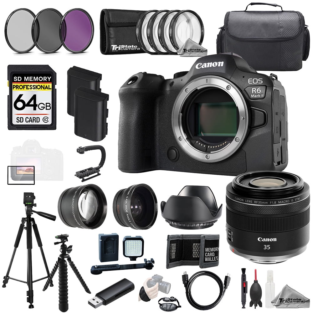Canon EOS R6 II Camera + RF 35mm f/1.8 IS Macro STM Lens+64GB+Ext Bat+9 PC Filter-MEGA Kit (International Version)