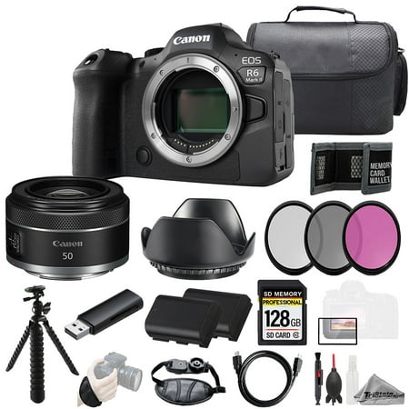 Canon EOS R6 II Camera + RF 50mm f/1.8 STM Lens 128GB + Ext Bat+ 3 PC Filter- Kit (International Version)