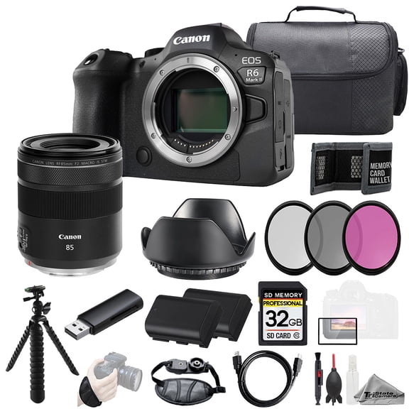 Canon EOS R6 II Camera + RF 85mm f/2 Macro IS STM Lens +32GB + Ext Bat+ 3 PC Filter- Kit (International Version)