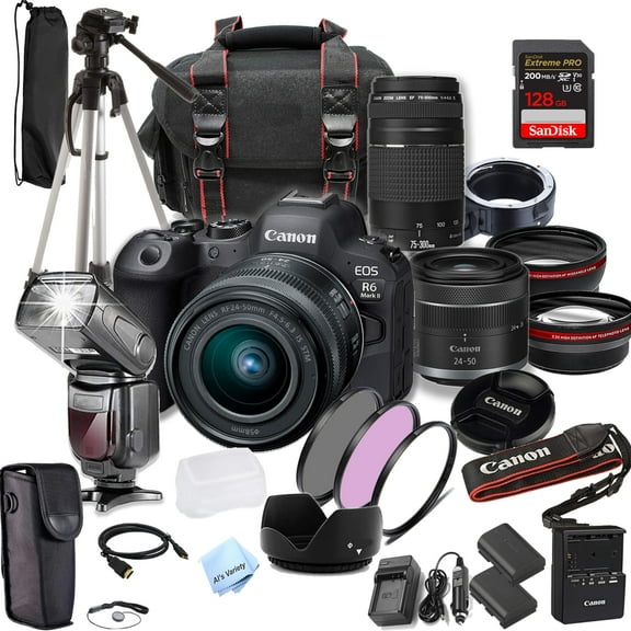 Canon EOS R6 Mark II Camera Bundle with 24-50mm + 75-300mm + 128GB Extreme Speed Card and More (Extreme Pro-Bundle) (International Version)