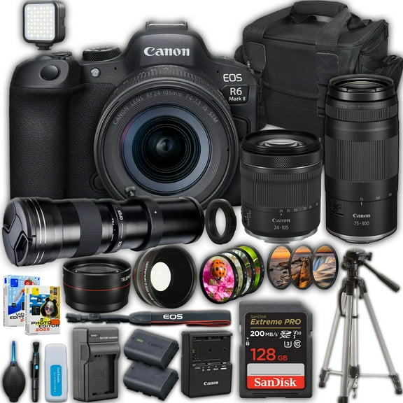 Canon EOS R6 Mark II Mirrorless Camera with 24-105mm f/4-7.1 Lens & Canon RF 75-300mm Lens + 420-800mm Super Telephoto Lens + SanDisk Extreme Pro 128 GB Memory Card + Camera Case + More