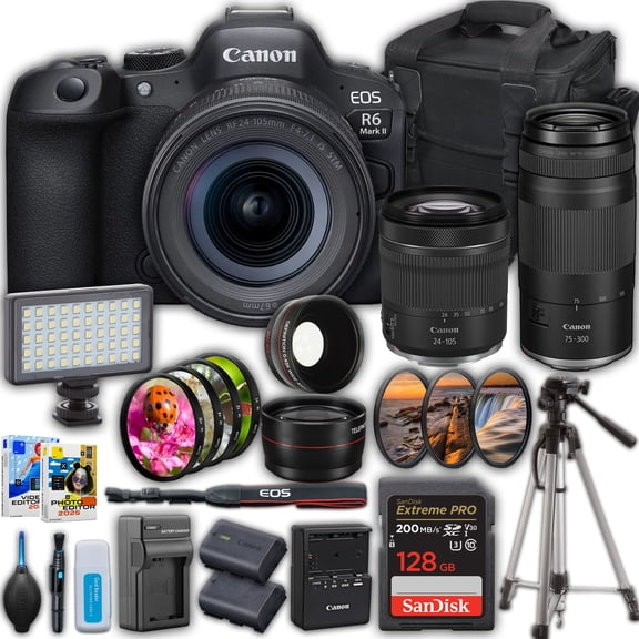 Canon EOS R6 Mark II Mirrorless Camera with 24-105mm f/4-7.1 Lens & Canon RF 75-300mm Lens + SanDisk Extreme Pro 128 GB Memory Card + Camera Case + Spider Tripod + More (International Version)