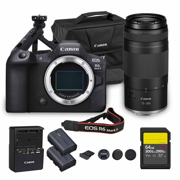 Canon EOS R6 Mark II Mirrorless Camera | 24.2MP Full Frame Sensor 4K 60p Video | Dual Pixel AF In-Body Stabilization for Professionals (5666C002) + Canon RF 75-300mm Lens + Tripod Grip + More