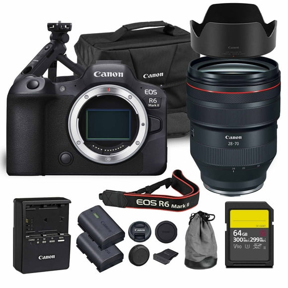 Canon EOS R6 Mark II Mirrorless Camera | 24.2MP Full Frame Sensor 4K 60p Video | Dual Pixel AF In-Body Stabilization for Pros (5666C002) + Canon RF 28-70mm Lens + 64GB Card + Tripod Grip + More