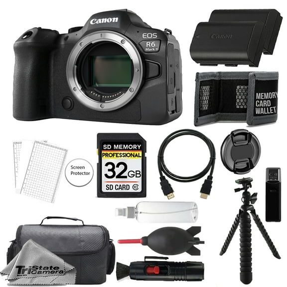 Canon EOS R6 Mark II Mirrorless Camera (Body) 5666C002 + 32GB + Extra Battery- Accessory Kit (International Version)