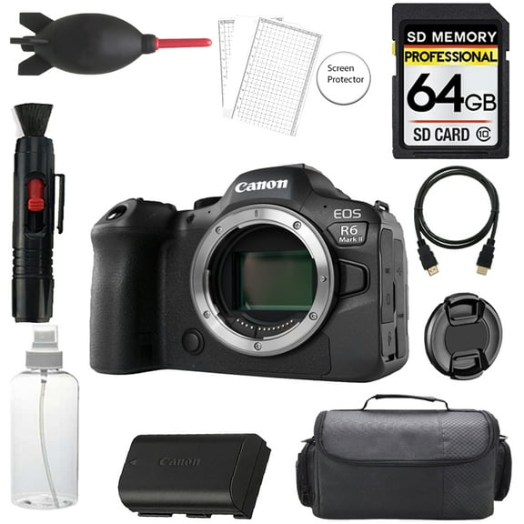 Canon EOS R6 Mark II Mirrorless Camera (Body) 5666C002 + 64GB + Bag- Basic Kit (International Version)