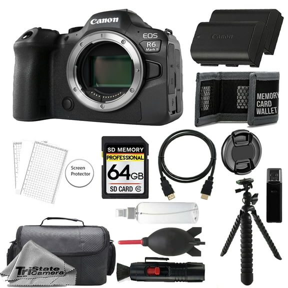 Canon EOS R6 Mark II Mirrorless Camera (Body) 5666C002 + 64GB + Extra Battery- Accessory Kit (International Version)