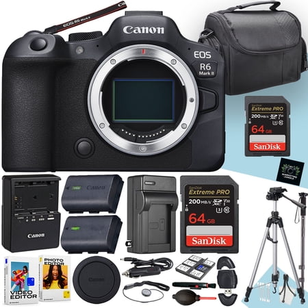 Canon EOS R6 Mark II Mirrorless Camera (Body Only) + 128 GB Memory + Tripod + Monopod + Extra Battery + Extra Charger + More (20pc Bundle) (International Version)