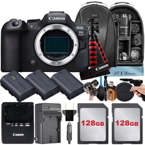 Canon EOS R6 Mark II Mirrorless Camera (Body Only) with 2 Pack 128GB Memory Card + 3 Pieces Battery + Backpack + Tripod + ZeeTech Accessory Bundle (International Version)