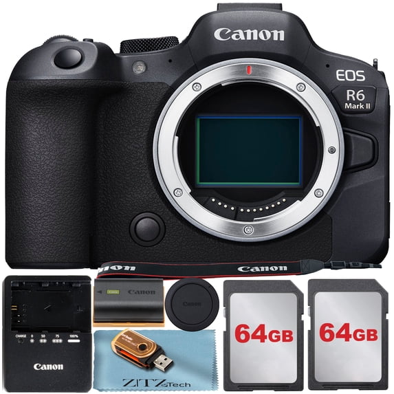 Canon EOS R6 II Mirrorless Camera with 2 Pack 64GB Memory Card + ZeeTech Accessory Bundle (International Version)