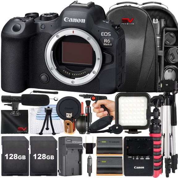 Canon EOS R6 Mark II Mirrorless Camera (Body Only) with 2 Pack 128GB Memory Card + Case + LED Flash + SV Premium Accessory Bundle (International Version)
