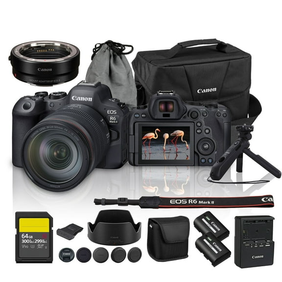 Canon EOS R6 Mark II Mirrorless Camera Kit with RF 24-105mm f/4 Lens | 24.2MP Full-Frame, Vlogging & Professional Photography (5666C011) + Adapter EF-EOS R + LP-E6P + 64GB Card + Tripod Grip + Bag