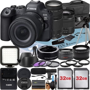 Canon EOS R6 Mark II Mirrorless Camera with RF 24-105mm Lens + EF 75-300mm + Mount Adapter + 2 Pack 32GB Memory Card + LED Flash + Case + ZeeTech Accessory (International Version)