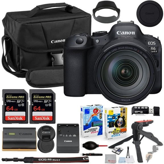 Canon EOS R6 Mark II Mirrorless Camera with RF 24-105mm USM Lens Bundle with Canon 200ES EOS Shoulder Bag + 2X 64GB Extreme Memory Cards + Accessory Kit