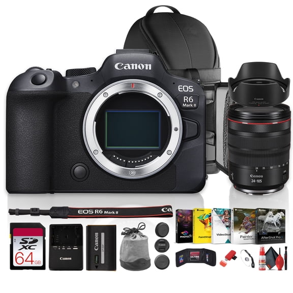 Canon EOS R6 Mark II Mirrorless Camera with Stop Motion Firmware, 24.2MP Full-Frame Sensor, 4K60 Video, 40fps | RF 24-105mm f/4L IS USM Lens | 64GB Card + Software + Backpack (International Model)