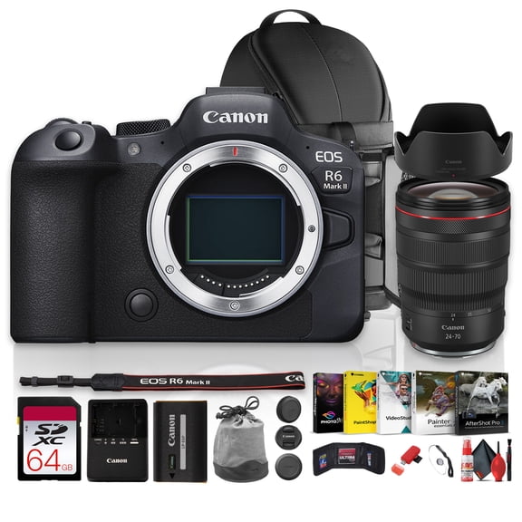 Canon EOS R6 Mark II Mirrorless Camera with Stop Motion Firmware, 24.2MP Full-Frame Sensor, 4K60 Video, 40fps | RF 24-70mm f/2.8L IS USM Lens | 64GB Card + Software + Backpack (International Model)